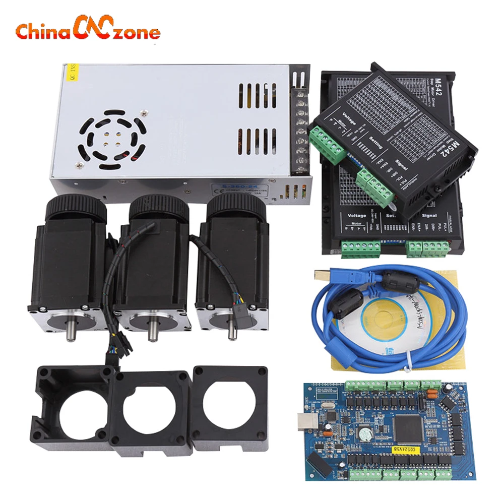 Чпу MACH3 USB комплект 3 шт. Nema 23 шаговый двигатель 57HS76 3A + драйвер M542 плата интерфейса