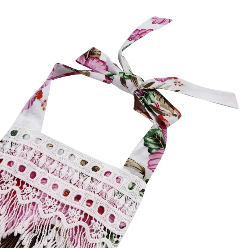 Летние Детские Спортивный костюм для девочек цветочный Кружево Ползунки с