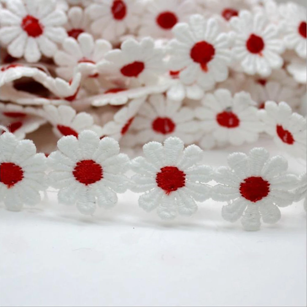 40 #1 ярд вышитая Маргаритка цветок аппликация с кружевной отделкой повязка на