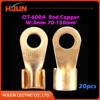 20pcslot ot 600a 16 2mm dia red copper circular splice crimp terminal wire naked connector for 70 150 square cable