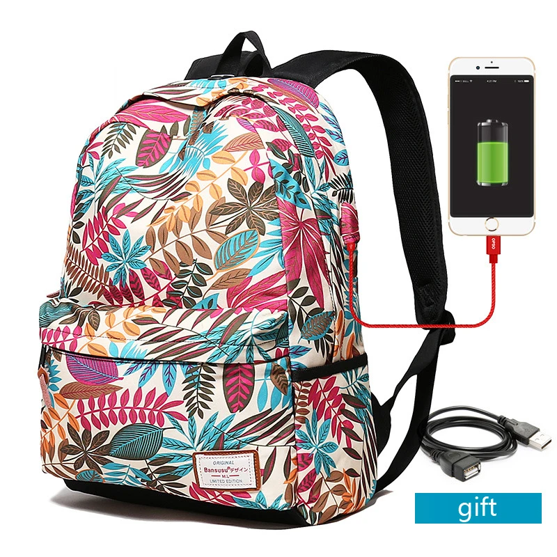 Women USB Charging Laptop Backpack for Teenage Girls School Bag Printing Female Backpacks College Students | Багаж и сумки