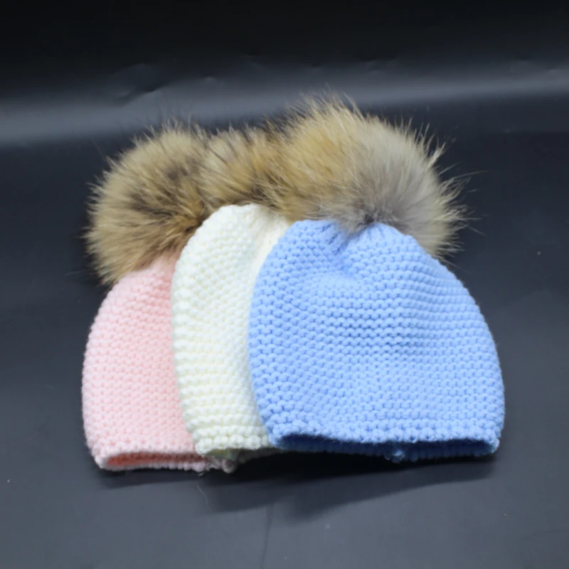 Детская шапка бини зимние шапки с помпоном из меха норки для детей шерстяные