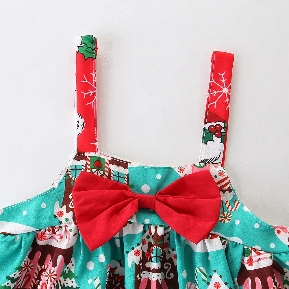 Baby Girl Clothes Cartoon Cake Pattern Lovely Bowknot Sleeveless Kids Dresses for Girls Children Christmas Party Clothing 2-6Y | Детская