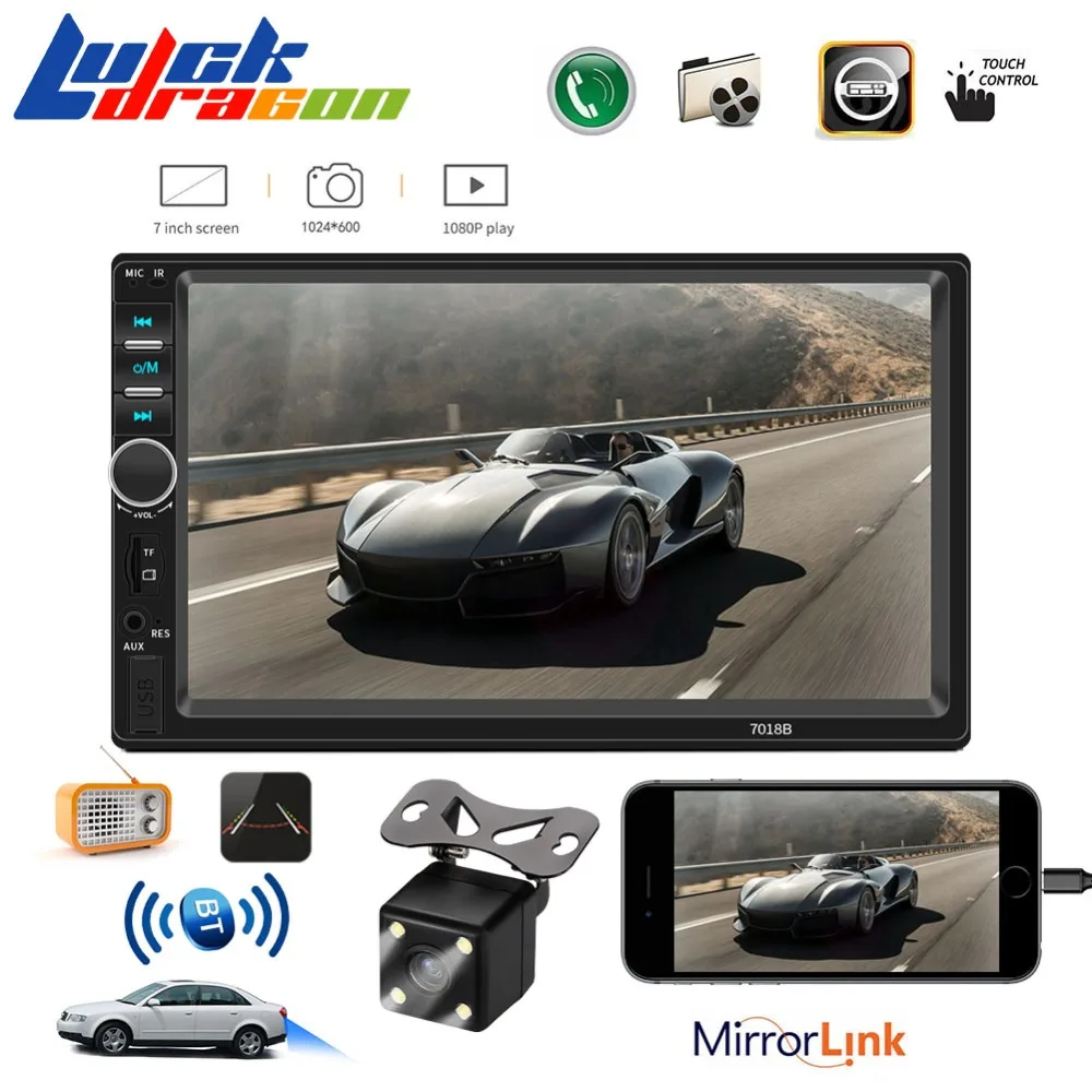 Автомагнитола MP5 плеер Bluetooth свободные руки AUX USB камера заднего вида 2 din Mirrorlink 7018B