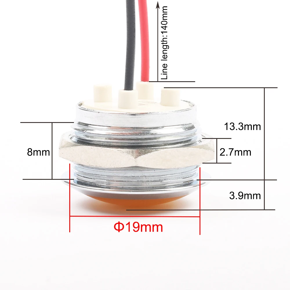 Светодиодный металлический индикатор 19 мм Водонепроницаемая сигнальная лампа 3