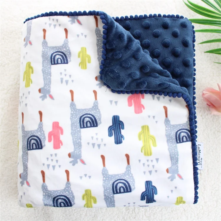 Alpaca(Minky face) 115X155 см 2 слоя 3D в горошек мультфильм Минки коралловый флис мягкий термальный малыш детское большое детское одеяло, дети заднее сиденье крышка детское одеяло - Цвет: Alpaca(Minky face)