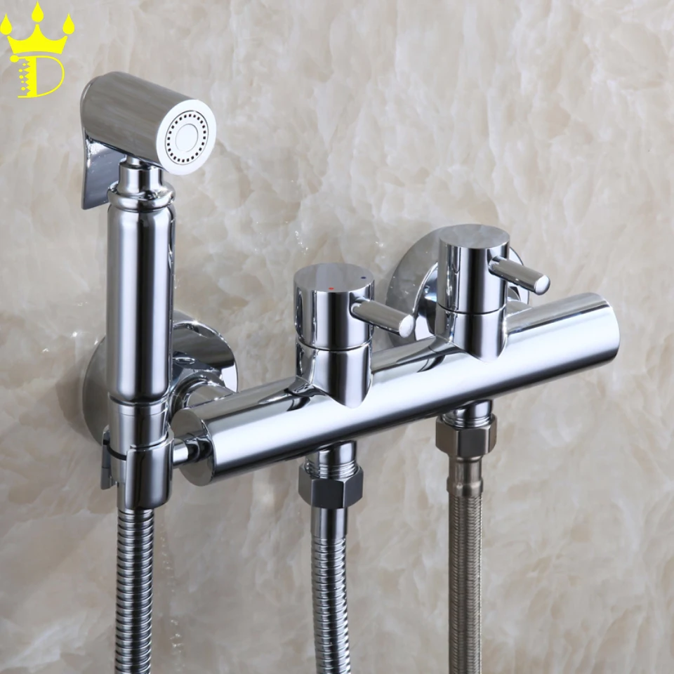 Wall Mounted Handheld Shattaf Bidet Portable Toilet Spray Shower 150 cm Hose Hot And Cold Bathroom Mixer Faucet Valve | Обустройство
