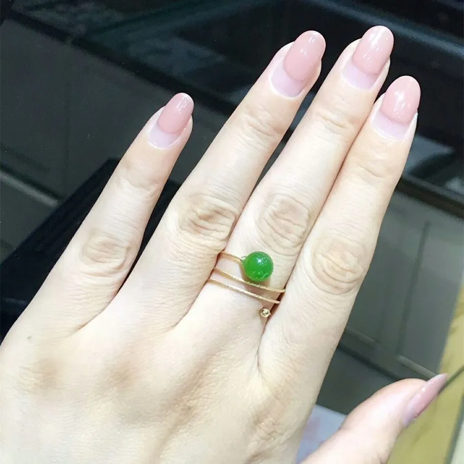 14k золото и Hetian jade Jasper круглый шарик Весна Live женское кольцо | Украшения