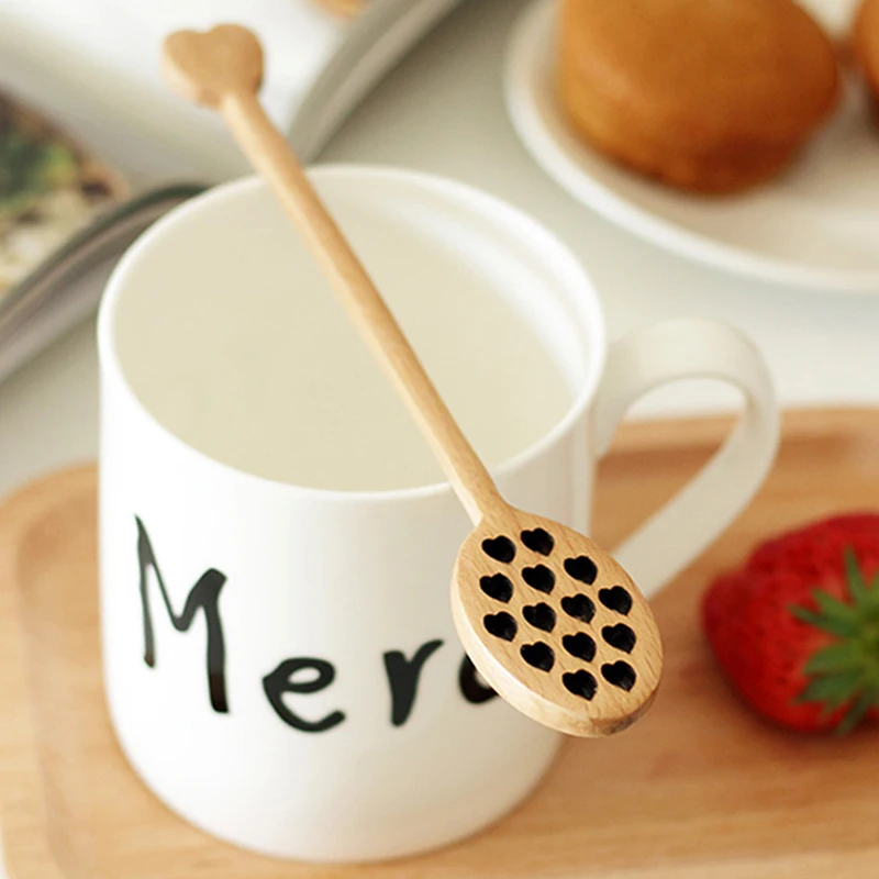 Древесина бука мед ложками, Деревянный Мед Dippers Набор, Длинная ручка Мед Ложки, форме сердца Мед сервера, деревянные палочки мед, чай аксессуары Кухонный инвентарь