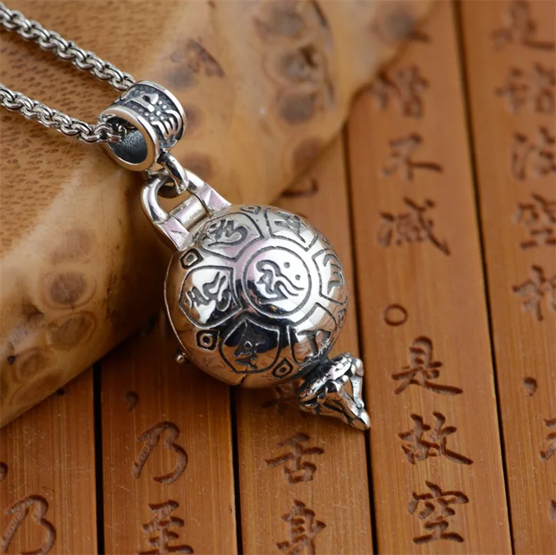 

BESTLYBUY Genuine 925 Sterling Silver Pendant For Men Women Wholesale Antique Style Six Buddhist Mantra Evil Can Be Opened