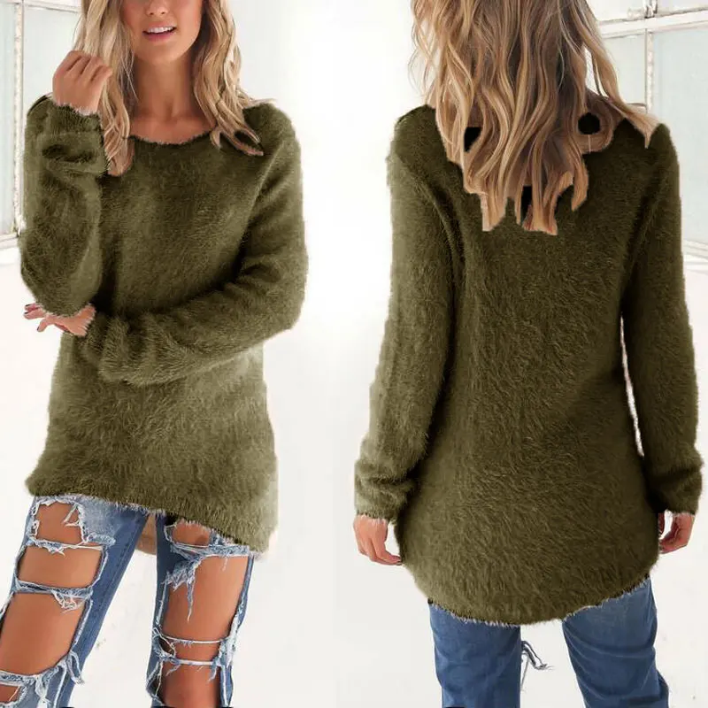 

Spring Autumn Sweater Women Loose Long Sleeve Solid Warm Pullovers Tops AIC88