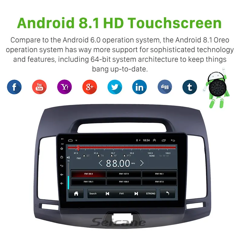 Автомобильный GPS плеер Seicane Android 8 1 9 дюймов для Hyundai Elantra 2007 2008 2009 2010 2011 Авторадио с