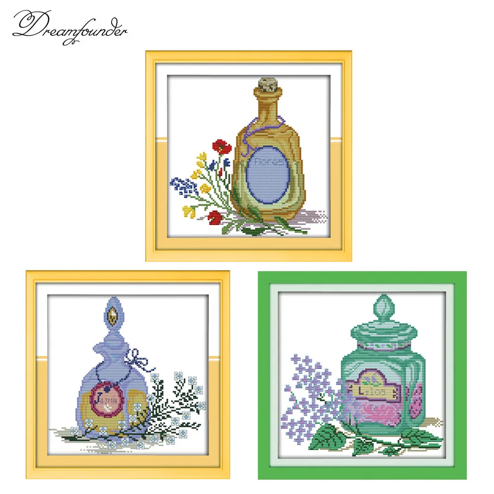 

The wine bottle and flowers cross stitch kit 14ct 11ct count print canvas stitches embroidery DIY handmade needlework plus