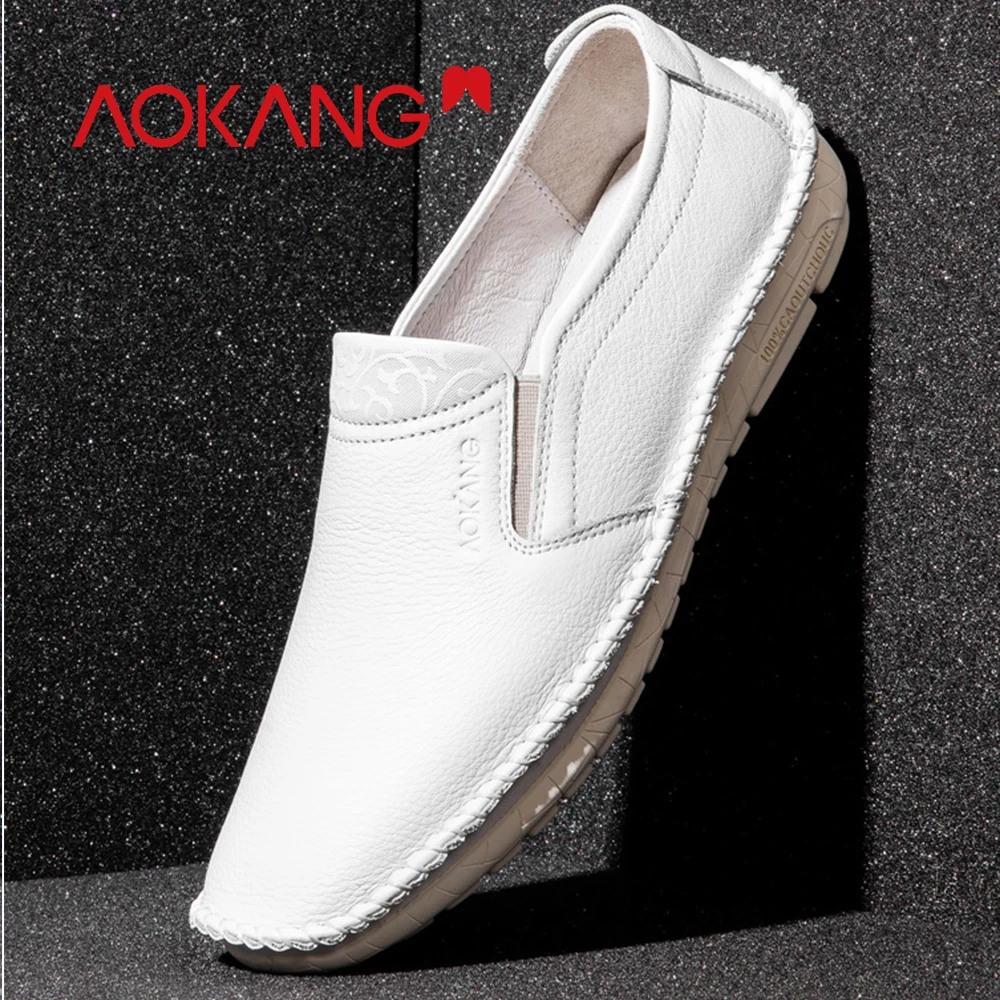 AOKANG/2019 г. весенние мужские лоферы Повседневная обувь слипоны из натуральной кожи