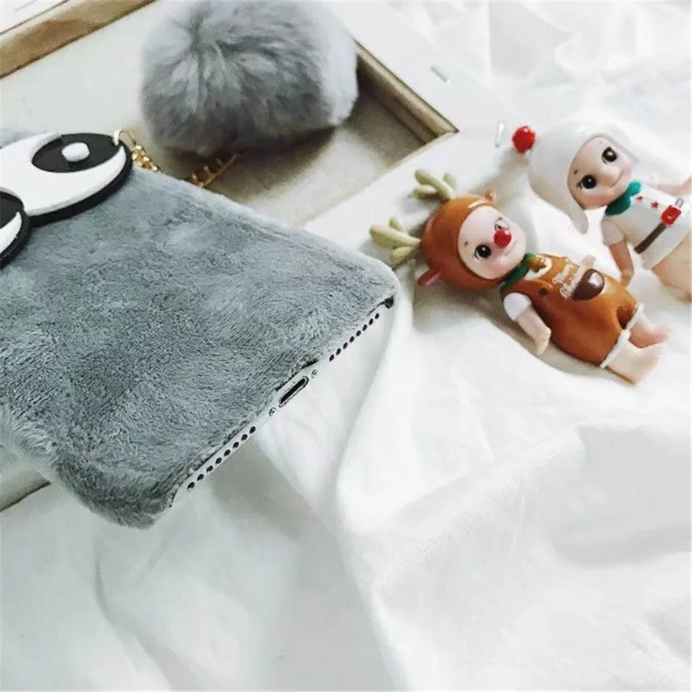 For iphone X 6S 6 7 8 Plus Coque Winter Soft Fur Back Cases ALANGDUO Fashion Cartoon Big Eyes 7Plus Ball Case |
