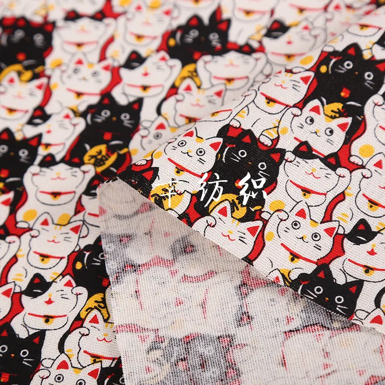 FFLACELL 1 м мультфильм Lucky Cat печати ткани ручной работы DIY лоскутное шитье рот золото