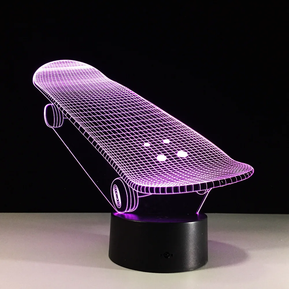 

Acrylic Skateboard LED 3D Night Light Colorful LED Remote Touch Switch USB Table Desk Lamp Figure