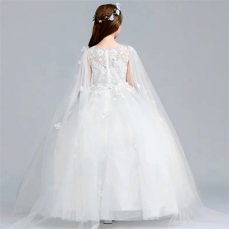 

2019Summer Luxury New Children Girls Elegant Embroidery Flowers Birthday Wedding Party Princess Dress Kids Teen Piano Host Dress