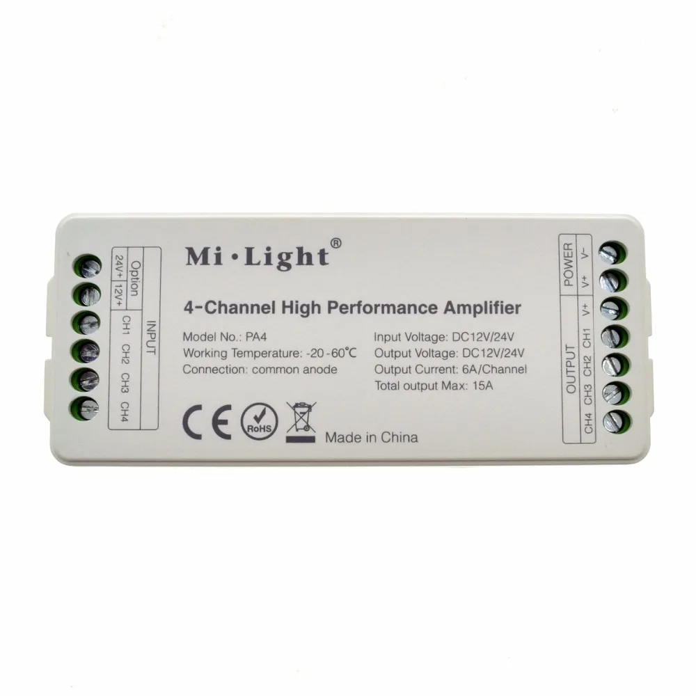 Новый светодиодный Усилитель мощности MiLight PA4 DC12V 24V 4 канала 6A/CH высокое качество