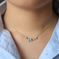 top quality jewelry factory wholesale blue fire opal gem delicate minimal curved bar stone gold filled fashion stunning necklace