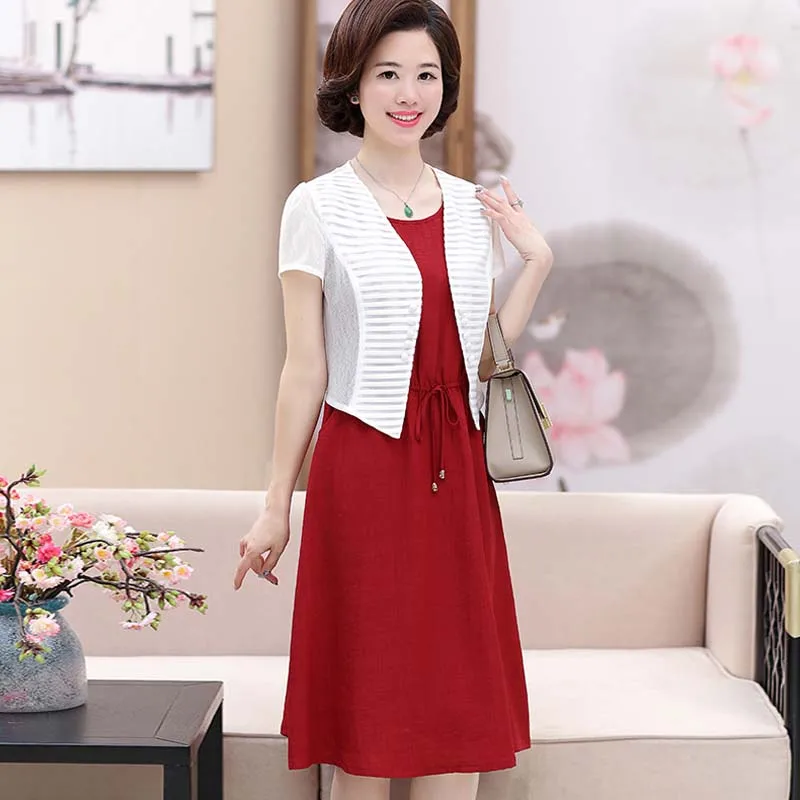 Плюс размер среднего возраста женская летняя обувь платье без рукавов