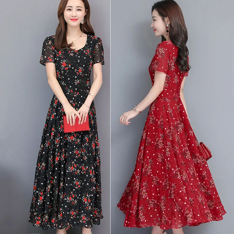 Женское платье с круглым вырезом и коротким рукавом высокой талией повседневное