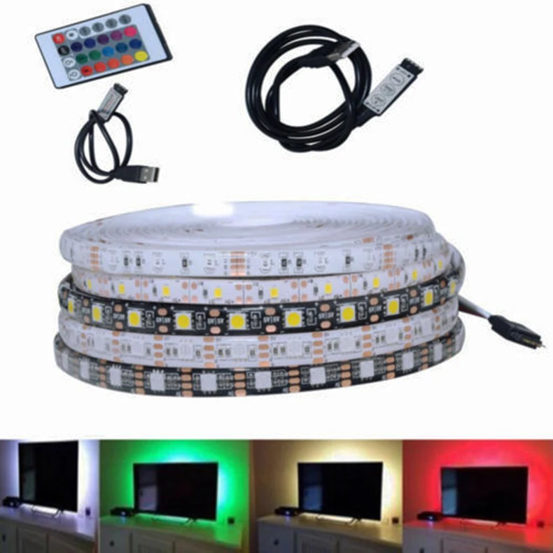 DC 5V USB LED Strip 5050 Waterproof RGB Flexible 50CM 1M 2M With Free 3Key Mini 17Key IR Remote Tape | Освещение