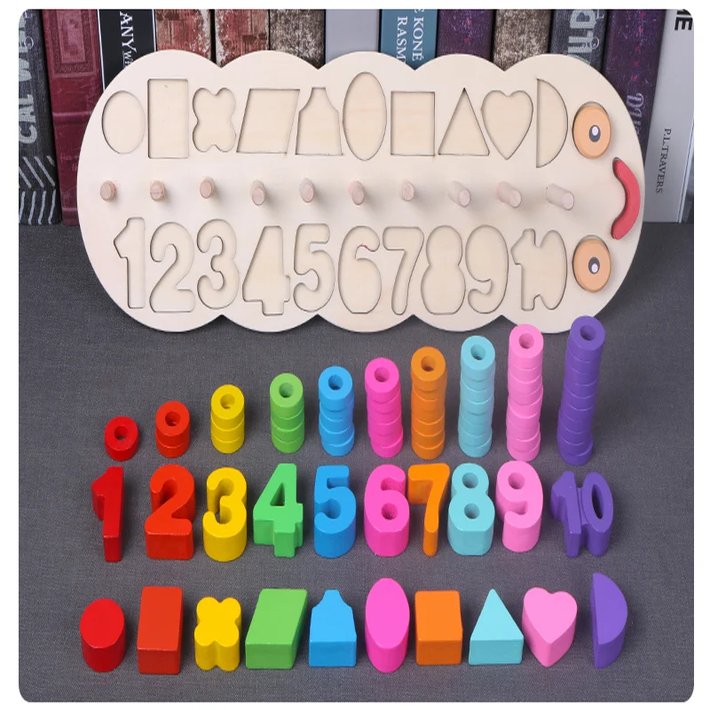 Children Wooden Montessori Learning To Count Numbers Matching Digital Shape Match Early Education Teaching Math Toys | Игрушки и хобби
