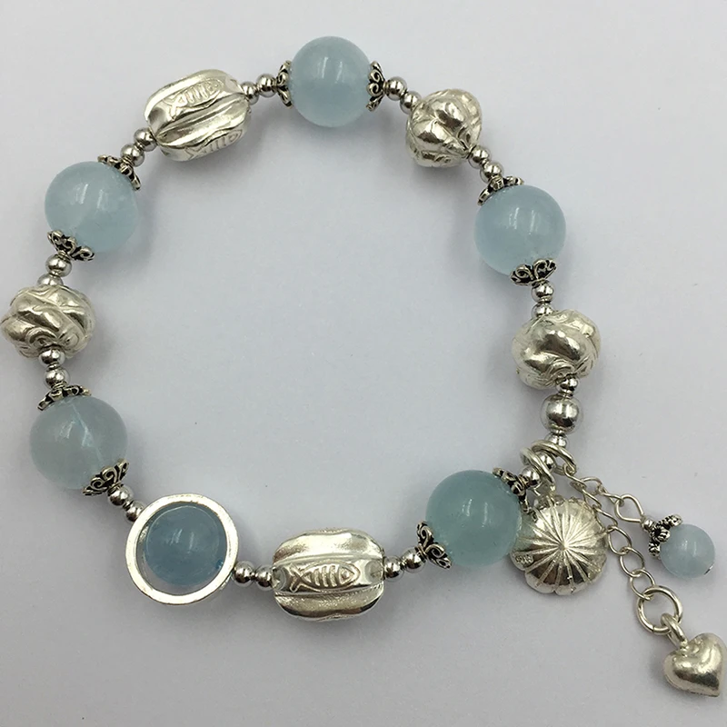 Женский Аквамариновый браслет Sinya эластичный из серебра 925 пробы с синими