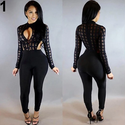 Женская Сексуальная прозрачная Комбинезон Мода Полые Pattern Slim Fit цельный
