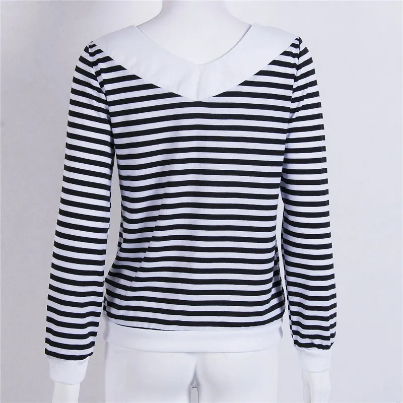 Autumn New Style 2017 Stylish Women's Loose Long Sleeve Deep V-neck Striped Blouse Tops Ladies Casual Pullovers Shirt Top |