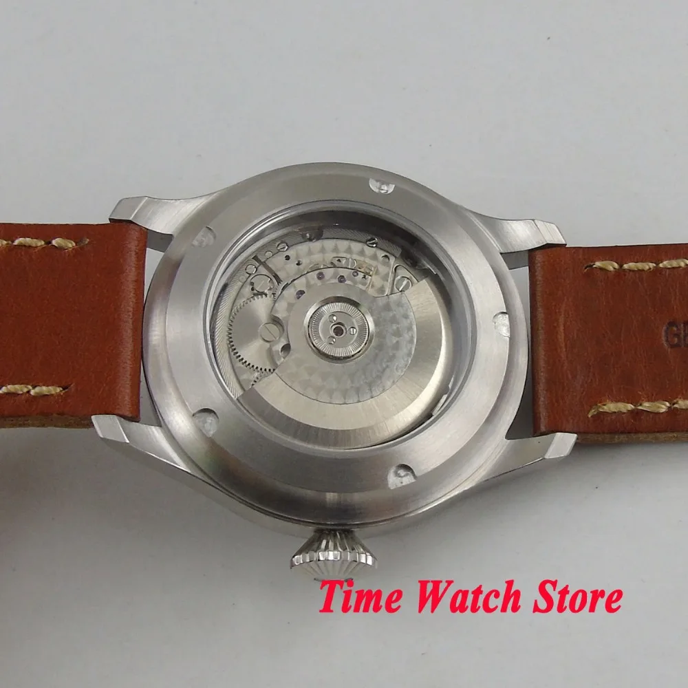 Классические мужские часы 47 мм Parnis с черным циферблатом световой запас мощности