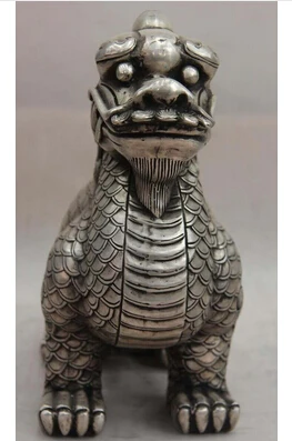 China Blanco Copper Silver Animal kylin unicorn Foo Perro Estatua copper decoration bronze factory Pure Brass | Дом и сад