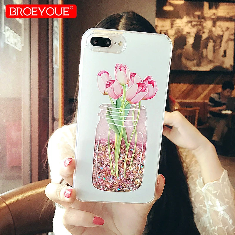 BROEYOUE Case For iPhone 5 5S SE 6 6S 7 8 Plus X Glitter Star Dynamic Liquid Quicksand Phone Cover |