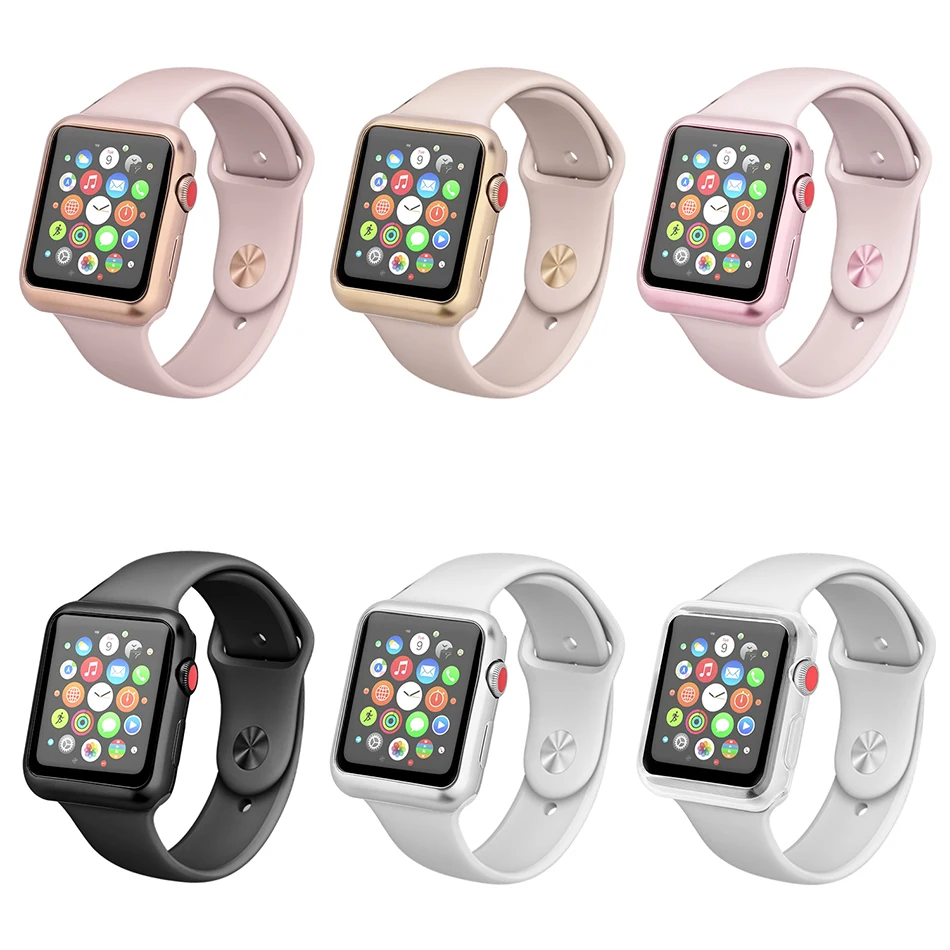 Мягкий защитный чехол из ТПУ для Apple Watch serise 3 2 цветной с рамкой поликарбоната 38 мм