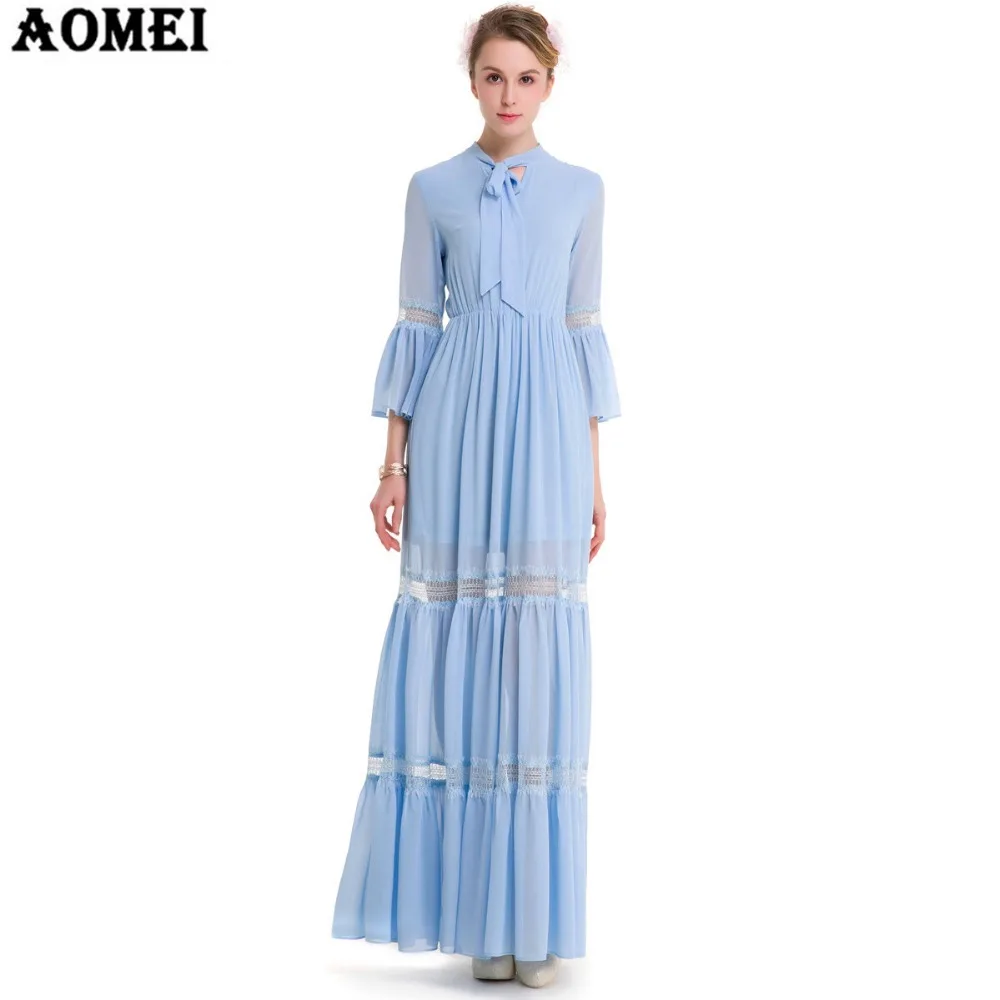 2019 весеннее шифоновое элегантный дизайн Макси платье Голубой цвет розовый для