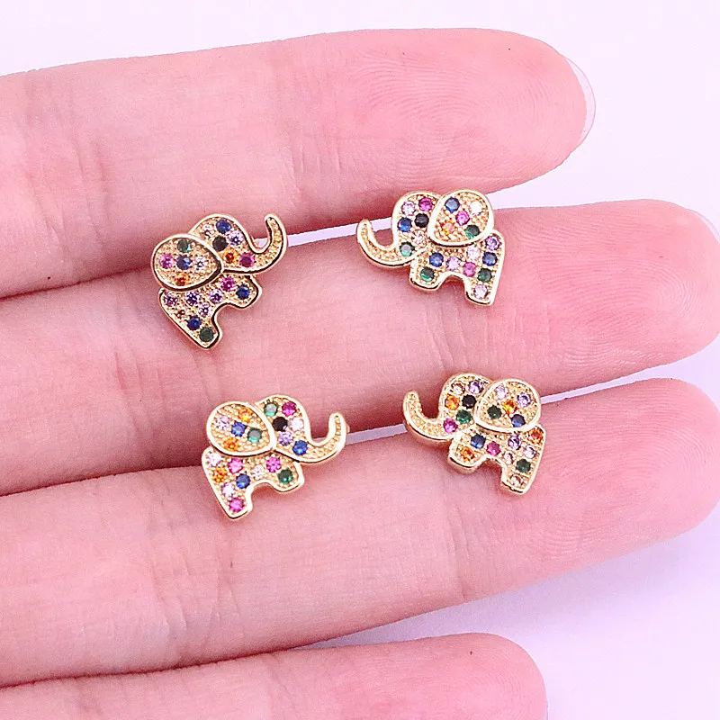 

10Pairs mini cute girls jewelry rainbow cz colorful elephant gold color stud earring