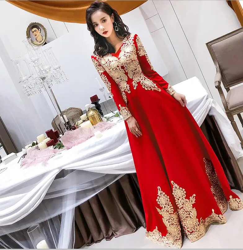 style C Красное платье с длинным рукавом в восточном стиле, китайское винтажное традиционное свадебное платье Ципао, длинное платье Ципао размера плюс XS-3XL - Цвет: style C