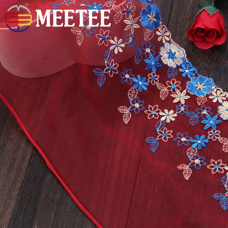MEETEE 5 ярдов Новинка Чистая Пряжа молочное кружево серебро шелк красная сетка