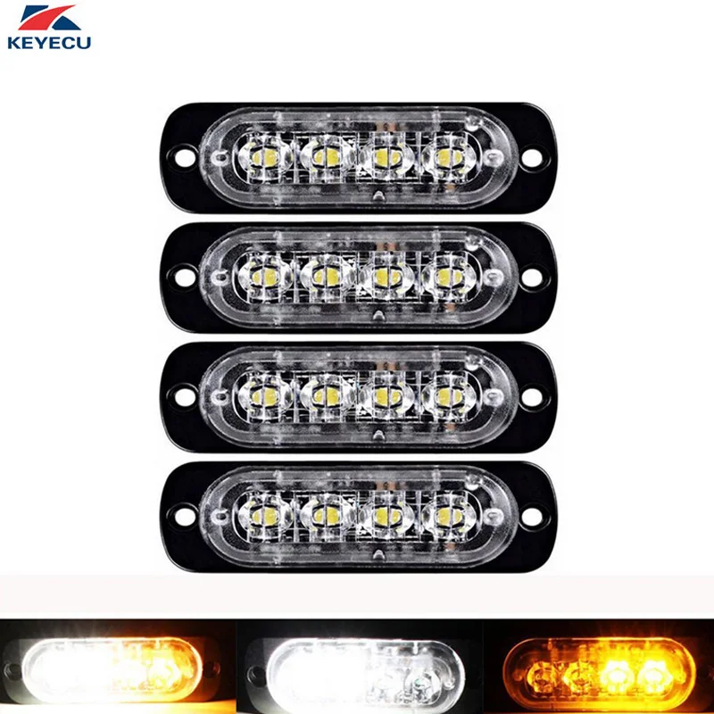 KEYECU 4 шт. 12В Янтарный/белый 4-LED Водонепроницаемый аварийный Маяк вспышка