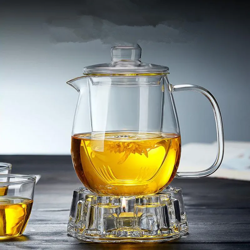 

2pcs/set Simple Style Glass Teapot Keeping Warm Holder Nordic Style Volume=600ml Flower Coffee Pot Home Decoration