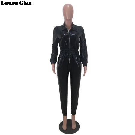 Lemon gina женские яркие комбинезоны из искусственной кожи на молнии лоскутные