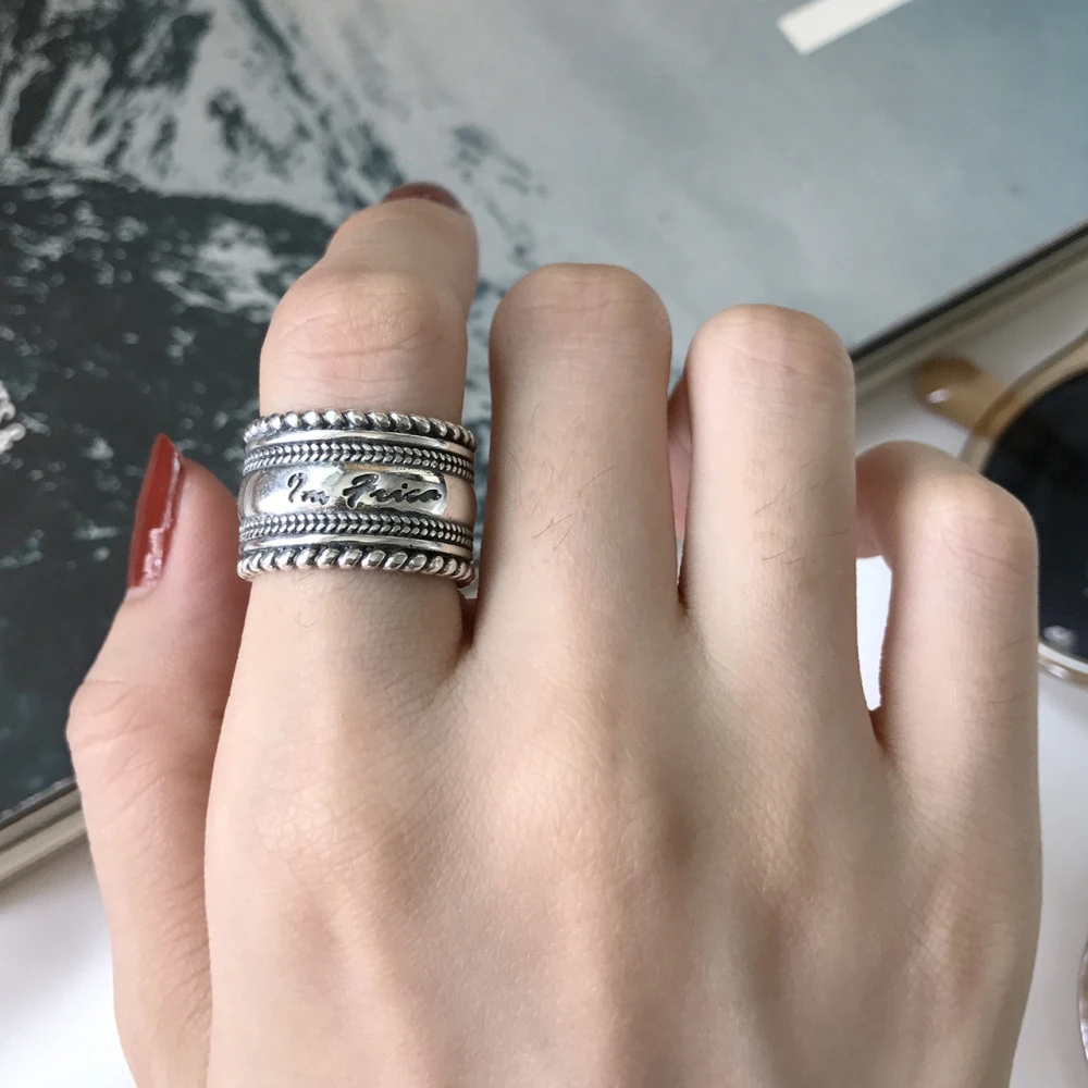 

S925 Antique Style Rope Bridge Punk Ring Adjust Oxidized 925 Solid Sterling Silver Band Gift for Her Vintage Women Designer Ring