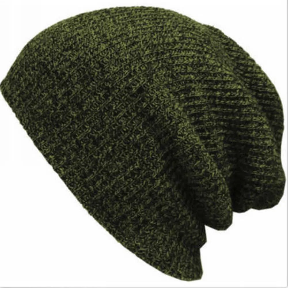army green Зимние головные уборы для мужчин и женщин, вязанная Повседневная шапка, вязанная крючком, мешковатая шапочка, лыжная громоздкая шикарная вязаная шапка с черепом, Осенняя шапка для девочек и мальчиков - Цвет: army green