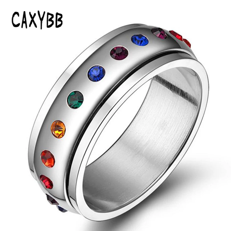 Caxybb классическое Радужное кольцо для женщин цветное Стразы шипованное на палец