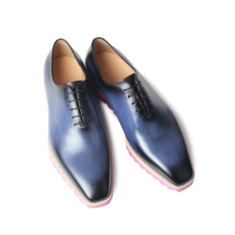VIKEDUO Sqaure Leather Shoes For Men Handmade Blue Sneakers Patina Dress Wedding Office Driving Casual Summer Footwear | Обувь