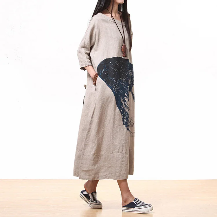 Повседневное простое длинное платье макси с длинными рукавами винтажное