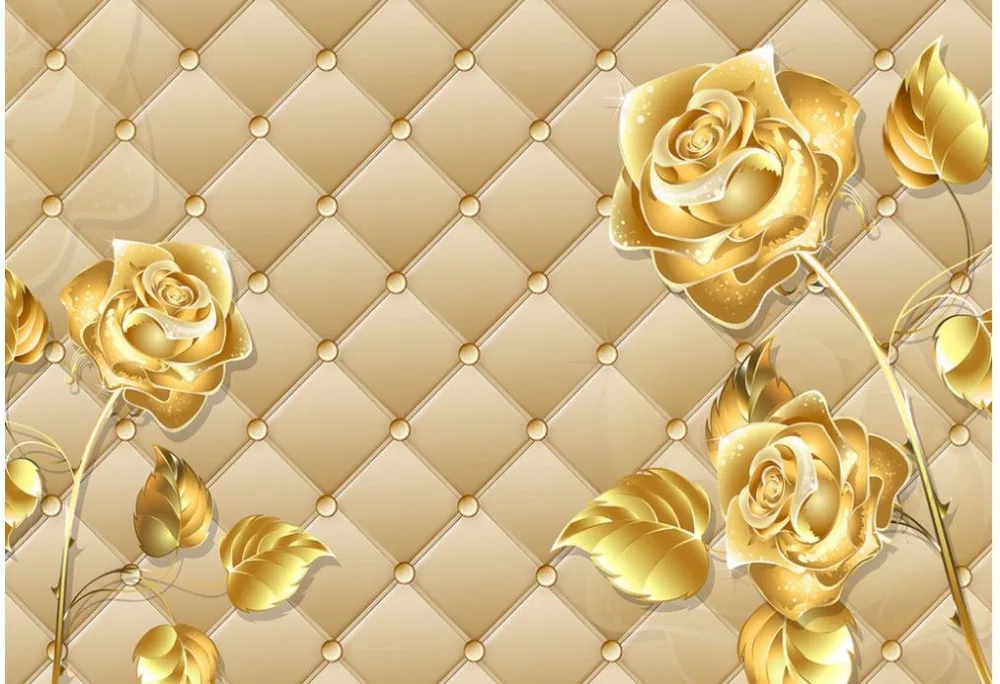3d фрески обои для гостиной Золотая Роза фото настенные украшение дома|mural wallpaper