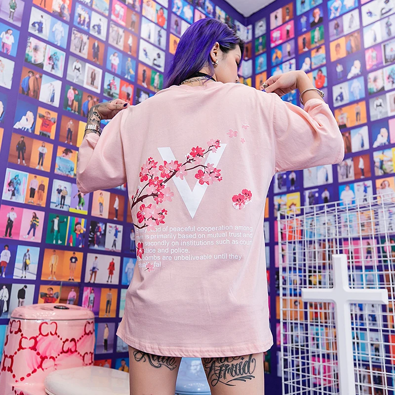 Японская уличная летняя модная футболка sakura, мужские хлопковые футболки с коротким рукавом в стиле хип-хоп, парные футболки с принтом