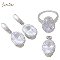 wedding accessories cz silver color overlay pendantsringearrings womens jewelry set size 6 7 8 9 s272